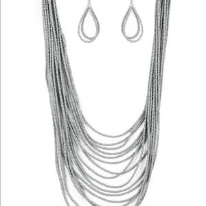 Grey necklace and earrings set
